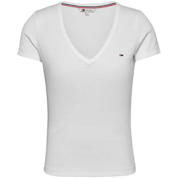 Abbigliamento Donna T-shirt maniche corte Tommy Jeans stretch côtelé Bianco