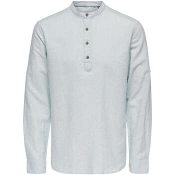 Abbigliamento Uomo Camicie maniche lunghe Only & Sons  Onscaiden Ls Half Placket Linen Shirt Blu