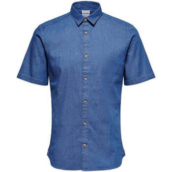 Abbigliamento Uomo Camicie maniche lunghe Only & Sons  Onstroy Life Ss Chambray Stretch Shirt Blu