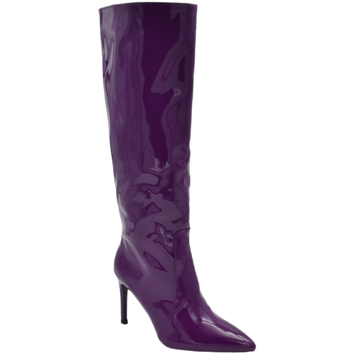 Scarpe Donna Stivali Malu Shoes Stivali donna alti lucidi viola in vernice al ginocchio con zip Viola