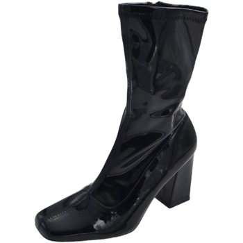 Scarpe Donna Tronchetti Malu Shoes Tronchetti alti donna nero lucido a punta quadrata tacco comodo Nero