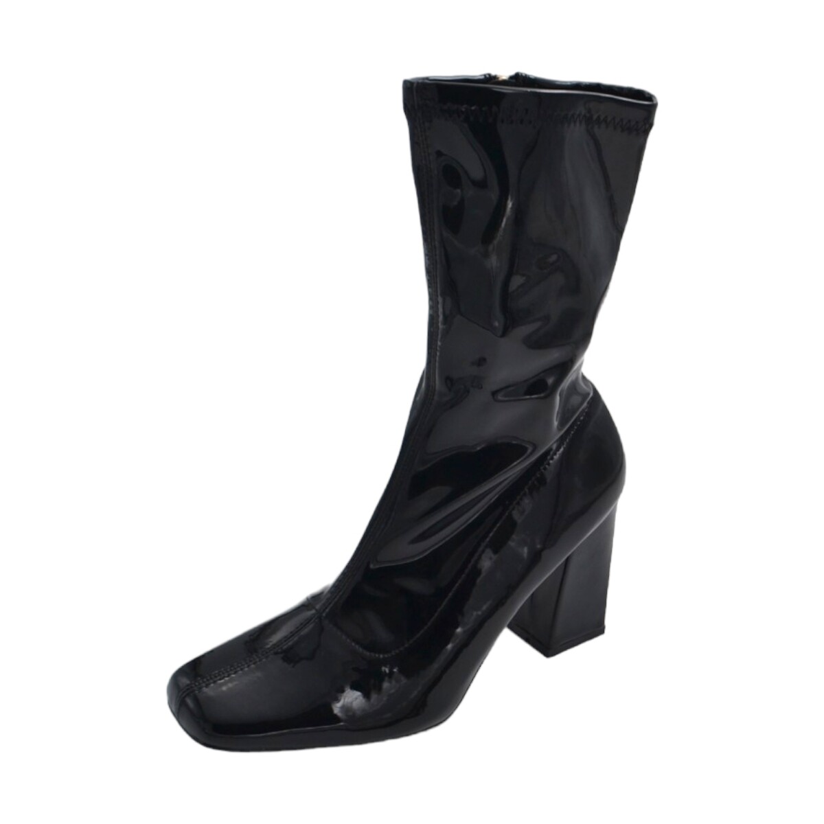 Scarpe Donna Tronchetti Malu Shoes Tronchetti alti donna nero lucido a punta quadrata tacco comodo Nero