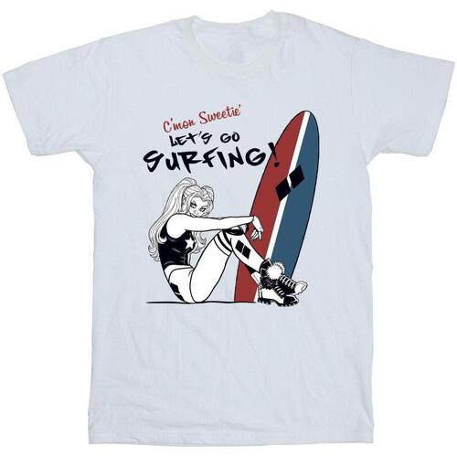 Abbigliamento Uomo T-shirts a maniche lunghe Dc Comics Harley Quinn Let's Go Surfing Bianco
