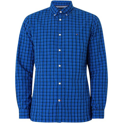 Abbigliamento Uomo Camicie maniche lunghe Tommy Hilfiger Camicia Flex a quadri piccoli Blu