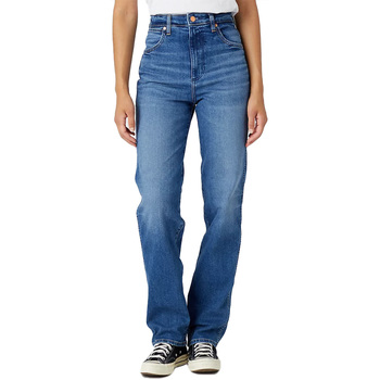 Abbigliamento Donna Jeans Wrangler Mom Straight Smoke Sea Denim Pants Blu
