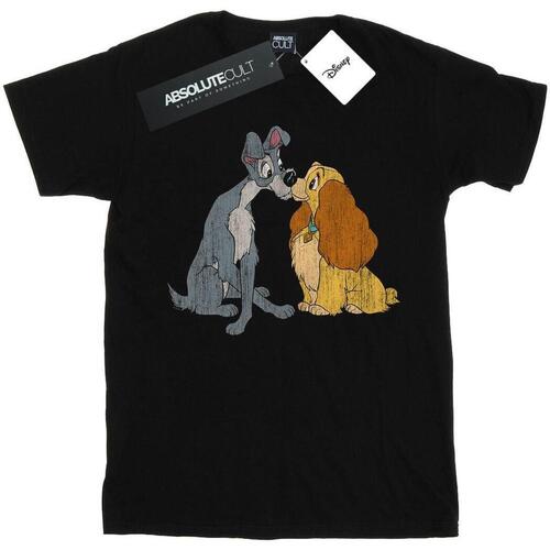 Abbigliamento Donna T-shirts a maniche lunghe Disney Lady And The Tramp Distressed Kiss Nero