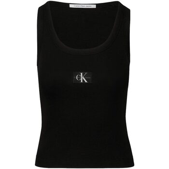 Abbigliamento Donna Top / T-shirt senza maniche Calvin Klein Jeans WOVEN LABEL RIB TANK TOP Nero