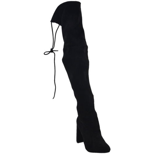 Scarpe Donna Stivali Malu Shoes Stivali donna alti in camoscio nero elastico sopra ginocchio co Nero
