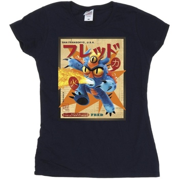 Abbigliamento Donna T-shirts a maniche lunghe Disney Big Hero 6 Baymax Fred Newspaper Blu