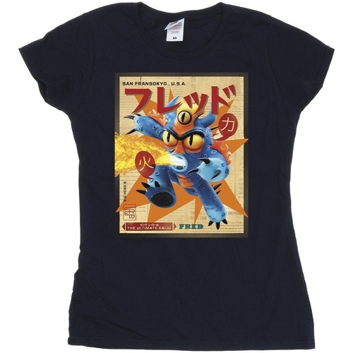 Abbigliamento Donna T-shirts a maniche lunghe Disney Big Hero 6 Baymax Fred Newspaper Blu