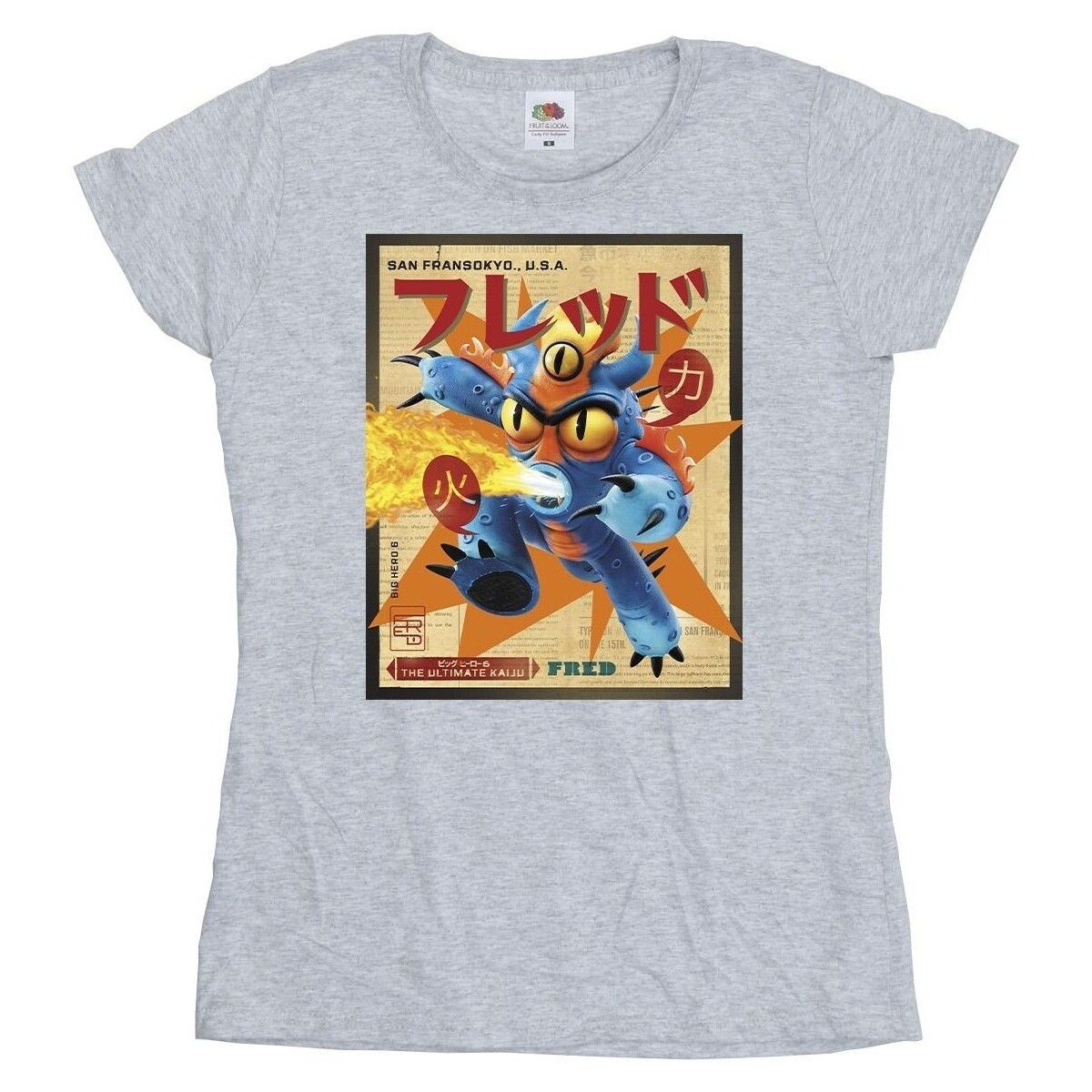 Abbigliamento Donna T-shirts a maniche lunghe Disney Big Hero 6 Baymax Fred Newspaper Grigio