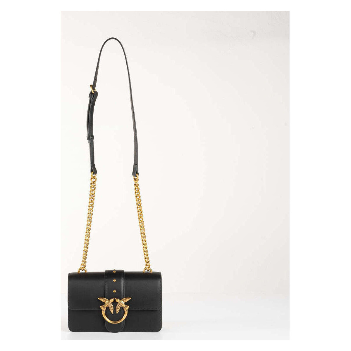 Borse Donna Borse a spalla Pinko mini love bag one simply pelle nera e oro Nero