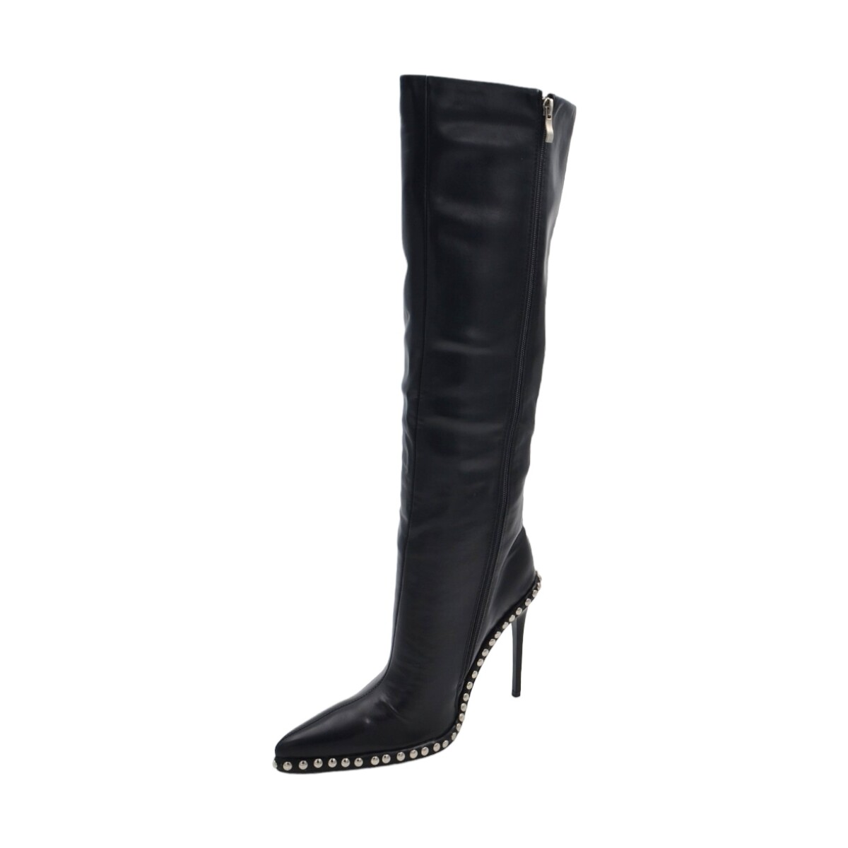 Scarpe Donna Stivali Malu Shoes Stivale alto in pelle nera donna al ginocchio tacco a spillo 15 Nero