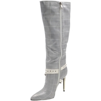 Scarpe Donna Stivali Malu Shoes Stivale alto donna grigio tessuto fantasia pied de poule lamina Bianco