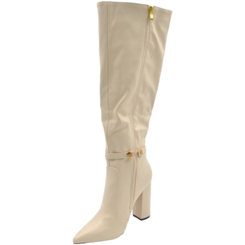 Malu Shoes Stivale donna alto morbido in pelle beige con tacco largo10 cm Beige