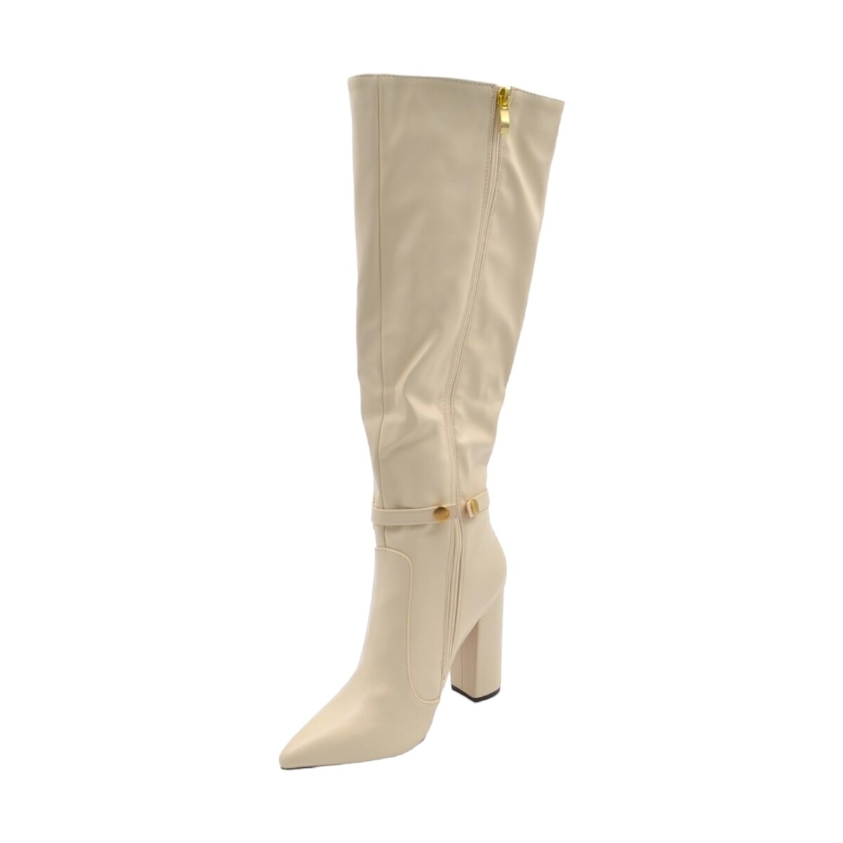 Scarpe Donna Stivali Malu Shoes Stivale donna alto morbido in pelle beige con tacco largo10 cm Beige