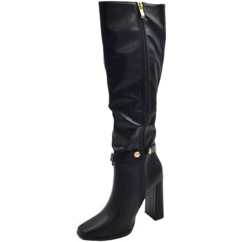 Image of Stivali Malu Shoes Scarpe Stivali donna alto morbido in pelle nera con tacco largo10 cm l