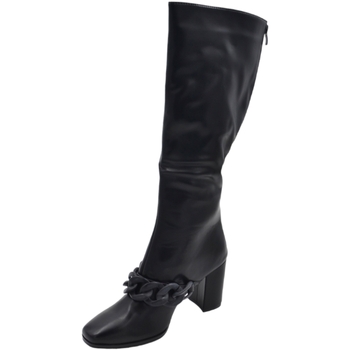 Scarpe Donna Stivali Malu Shoes Stivali donna in pelle nera fondo gomma antiscivolo tacco quadr Nero