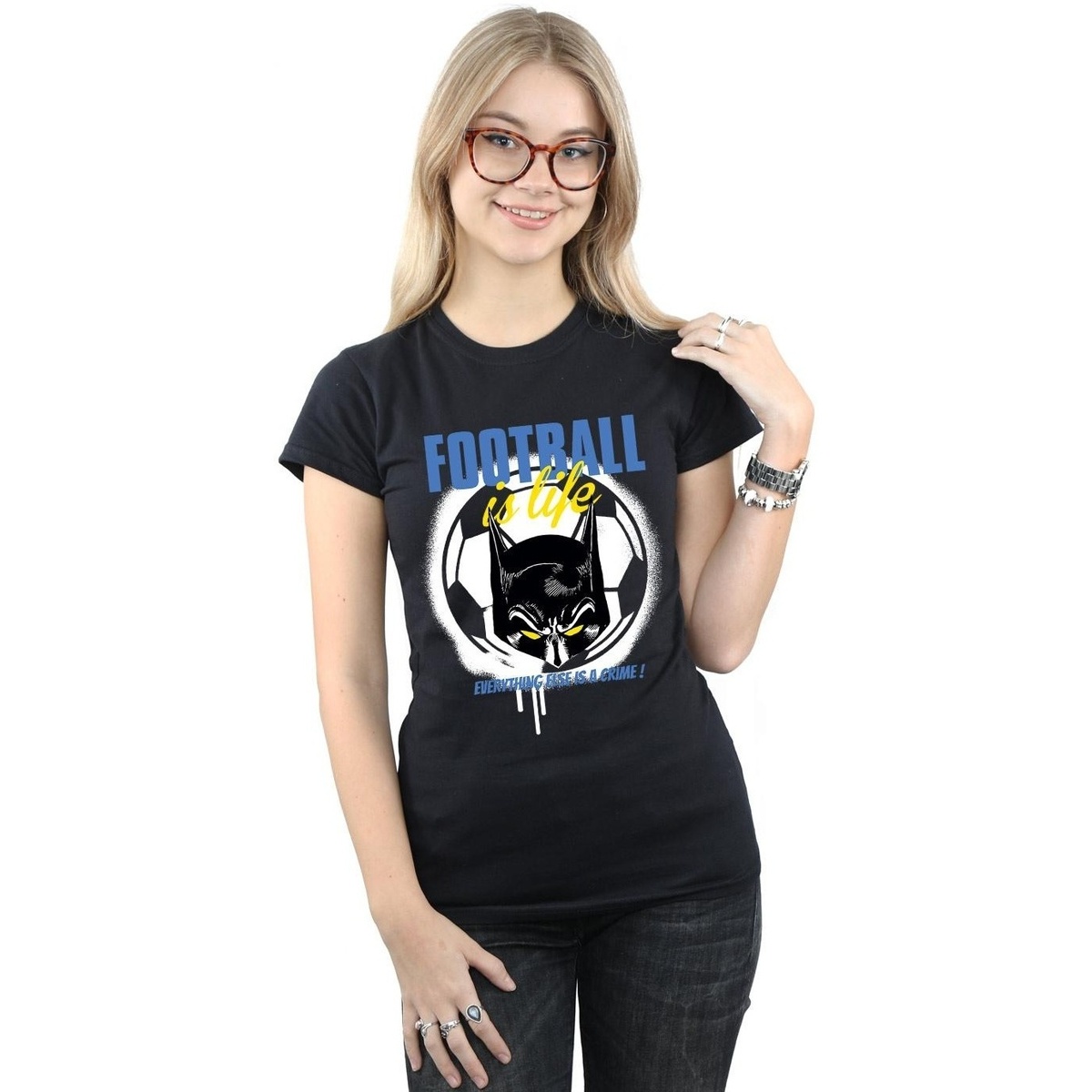 Abbigliamento Donna T-shirts a maniche lunghe Dc Comics Batman Football is Life Nero