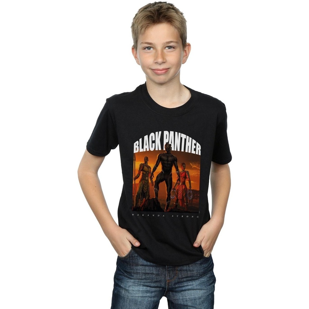 Abbigliamento Bambino T-shirt maniche corte Marvel Black Panther Wakanda Strong Nero