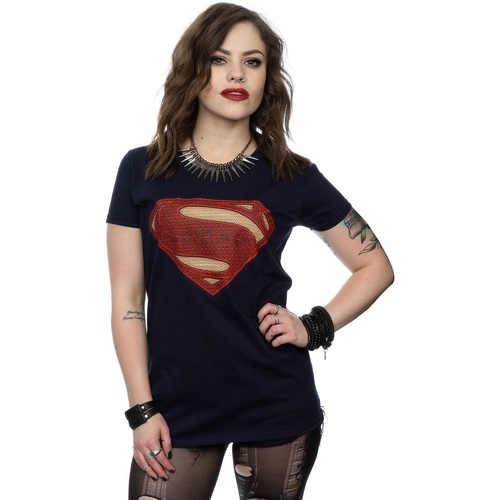 Abbigliamento Donna T-shirts a maniche lunghe Dc Comics Superman Man Of Steel Logo Blu