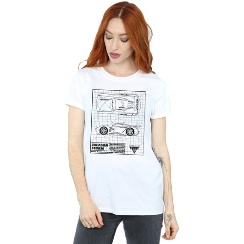Abbigliamento Donna T-shirts a maniche lunghe Disney Cars Jackson Storm Blueprint Bianco