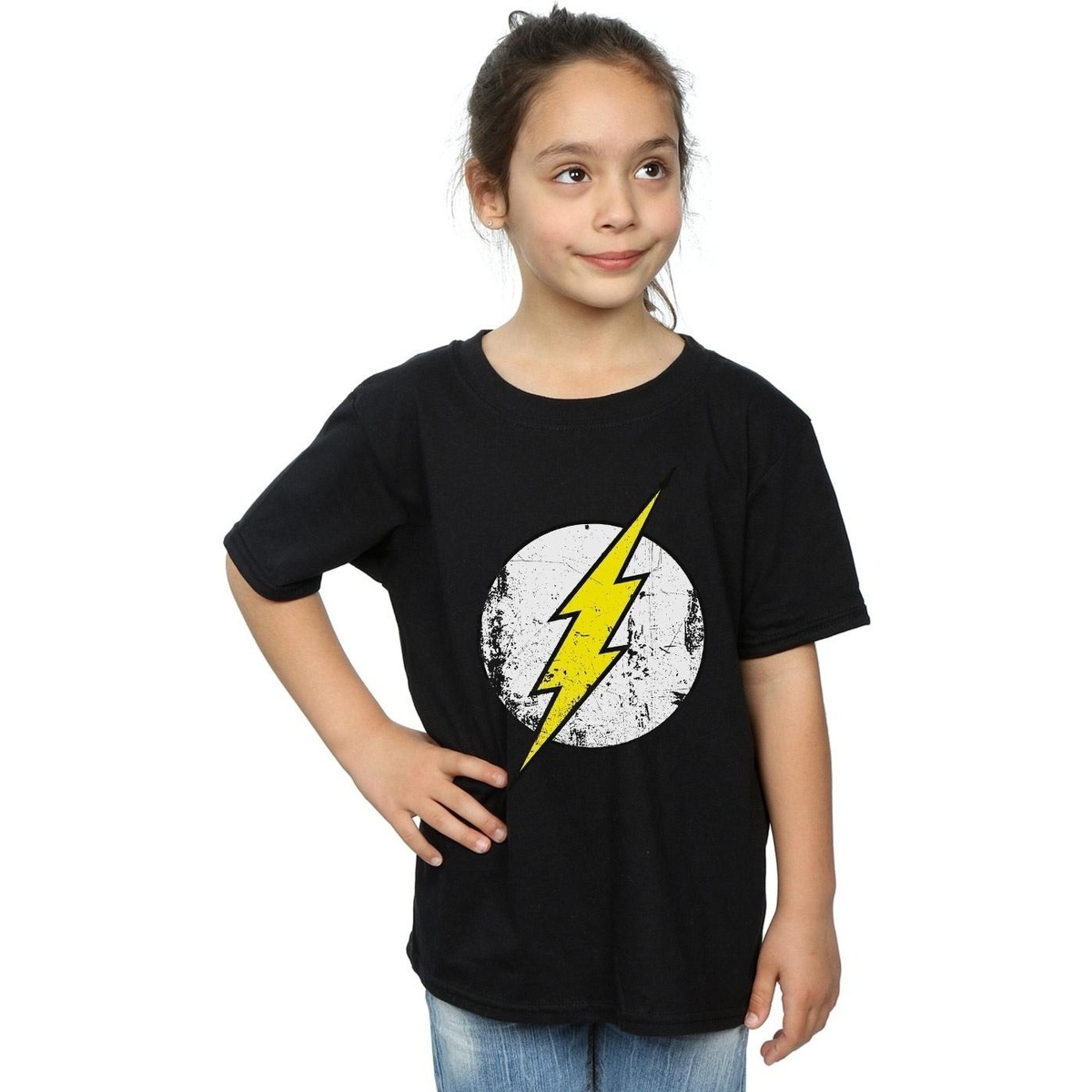 Abbigliamento Bambina T-shirts a maniche lunghe Dc Comics Flash Distressed Logo Nero