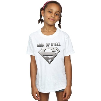 Abbigliamento Bambina T-shirts a maniche lunghe Dc Comics Superman Man Of Steel Shield Bianco