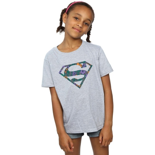 Abbigliamento Bambina T-shirts a maniche lunghe Dc Comics Superman Floral Logo 1 Grigio