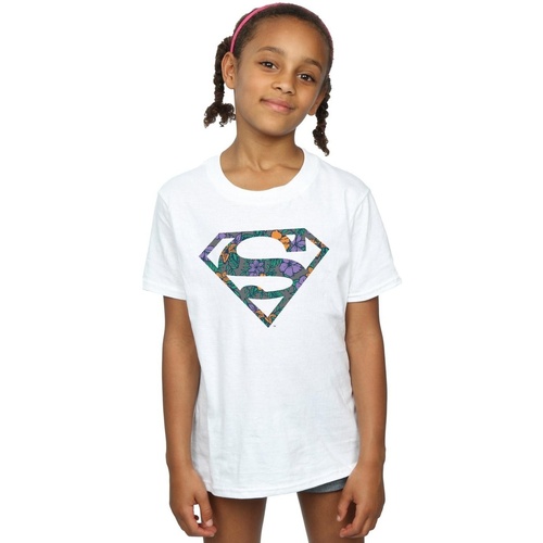 Abbigliamento Bambina T-shirts a maniche lunghe Dc Comics Superman Floral Logo 1 Bianco