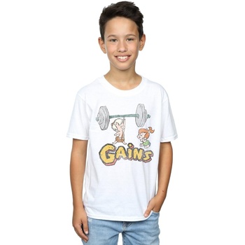 Abbigliamento Bambino T-shirt maniche corte The Flintstones Bam Bam Gains Distressed Bianco