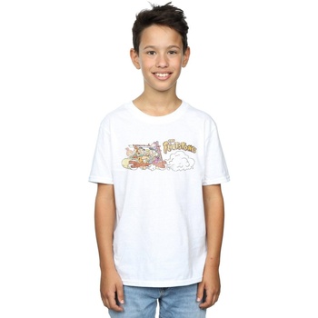 Abbigliamento Bambino T-shirt maniche corte The Flintstones Family Car Distressed Bianco