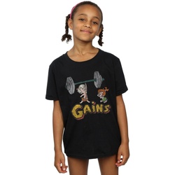 Abbigliamento Bambina T-shirts a maniche lunghe The Flintstones Bam Bam Gains Distressed Nero