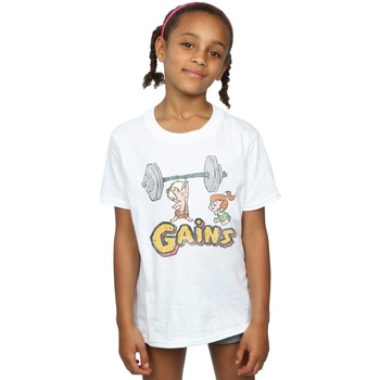 Abbigliamento Bambina T-shirts a maniche lunghe The Flintstones Bam Bam Gains Distressed Bianco