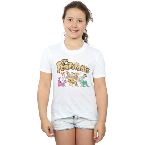 Abbigliamento Bambina T-shirts a maniche lunghe The Flintstones Group Distressed Bianco