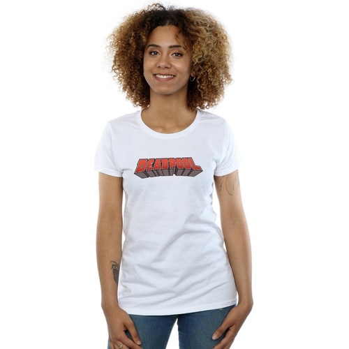 Abbigliamento Donna T-shirts a maniche lunghe Marvel Deadpool Text Logo Bianco