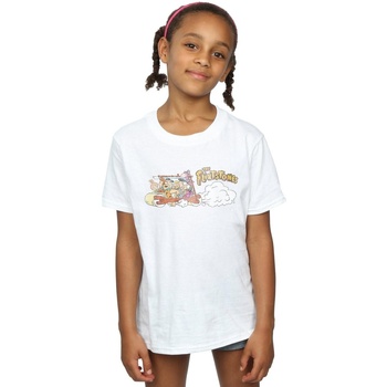 Abbigliamento Bambina T-shirts a maniche lunghe The Flintstones Family Car Distressed Bianco