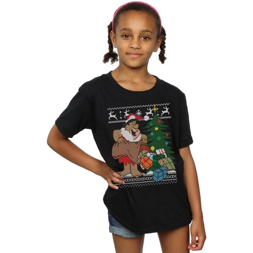 Abbigliamento Bambina T-shirts a maniche lunghe The Flintstones Christmas Fair Isle Nero