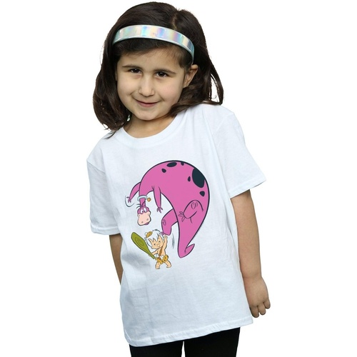 Abbigliamento Bambina T-shirts a maniche lunghe The Flintstones Bamm Bamm And Dino Bianco
