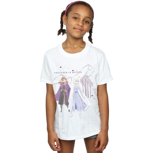 Abbigliamento Bambina T-shirts a maniche lunghe Disney Frozen 2 Elsa Anna Better Together Bianco
