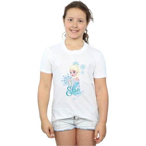 Abbigliamento Bambina T-shirts a maniche lunghe Disney Frozen Elsa Snowflakes Bianco
