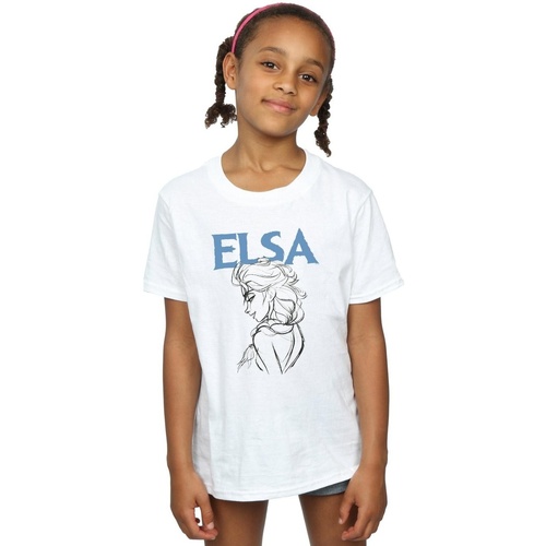 Abbigliamento Bambina T-shirts a maniche lunghe Disney Frozen Elsa Profile Sketch Bianco