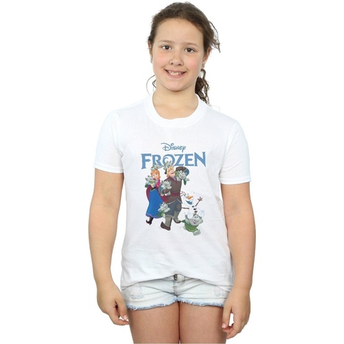Abbigliamento Bambina T-shirts a maniche lunghe Disney Frozen Happy Trolls Bianco