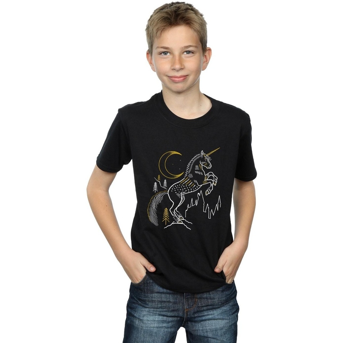 Abbigliamento Bambino T-shirt maniche corte Harry Potter Unicorn Line Art Nero