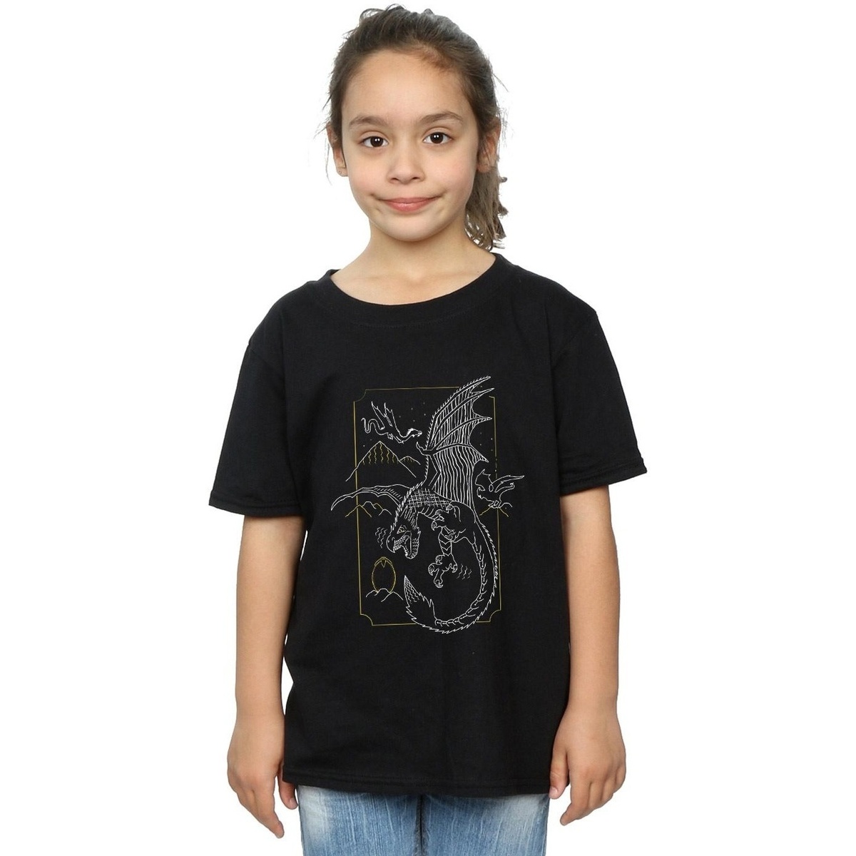 Abbigliamento Bambina T-shirts a maniche lunghe Harry Potter Dragon Line Art Nero