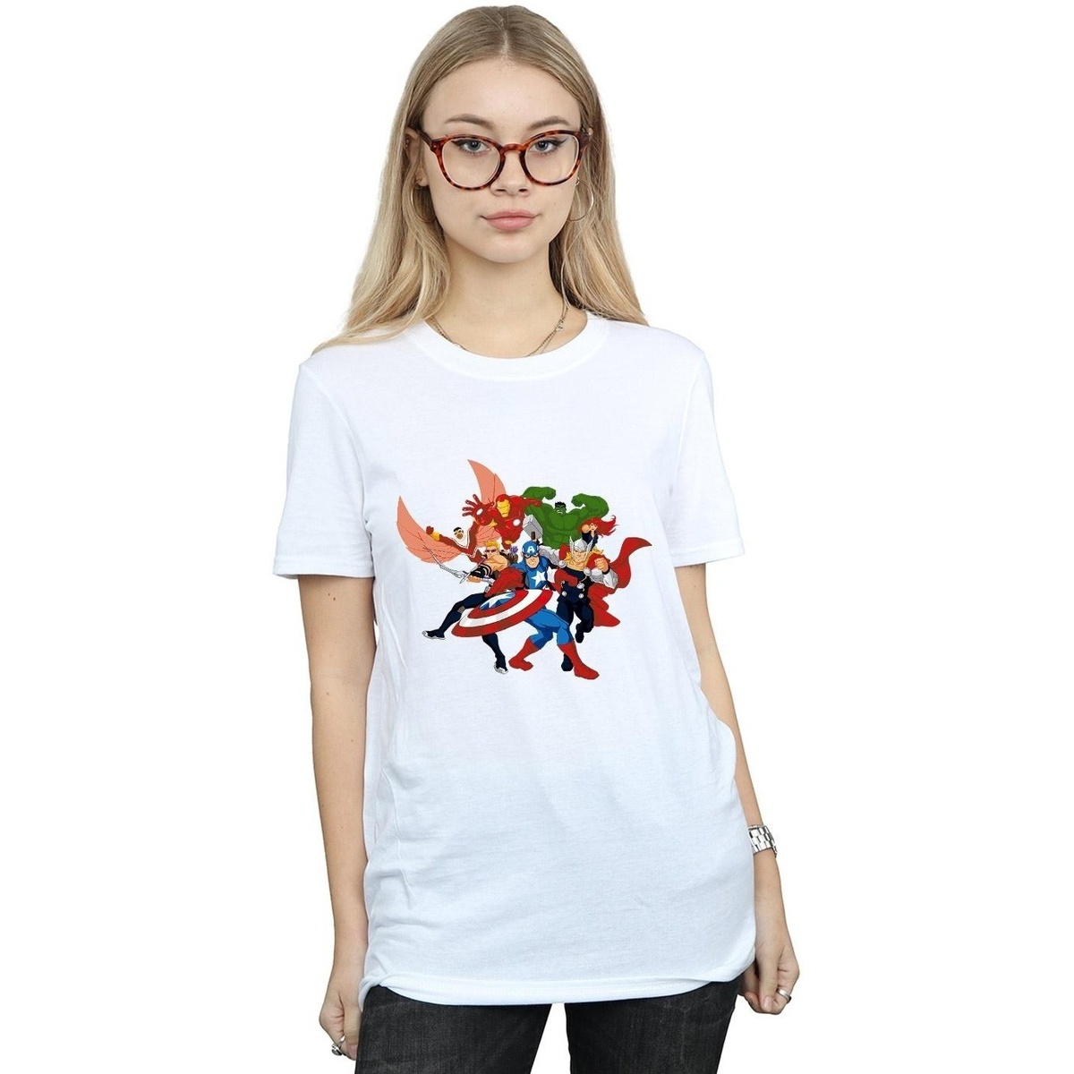 Abbigliamento Donna T-shirts a maniche lunghe Marvel Avengers Assemble Comic Team Bianco