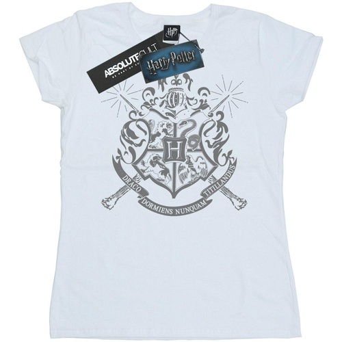 Abbigliamento Donna T-shirts a maniche lunghe Harry Potter Hogwarts Badge Wands Bianco