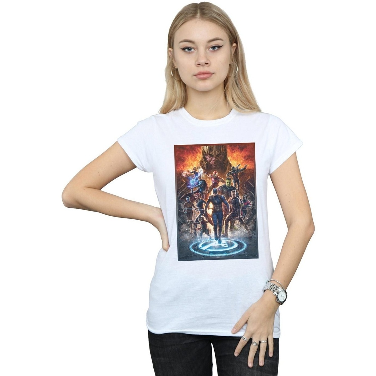Abbigliamento Donna T-shirts a maniche lunghe Marvel Avengers Endgame Heroes At War Bianco