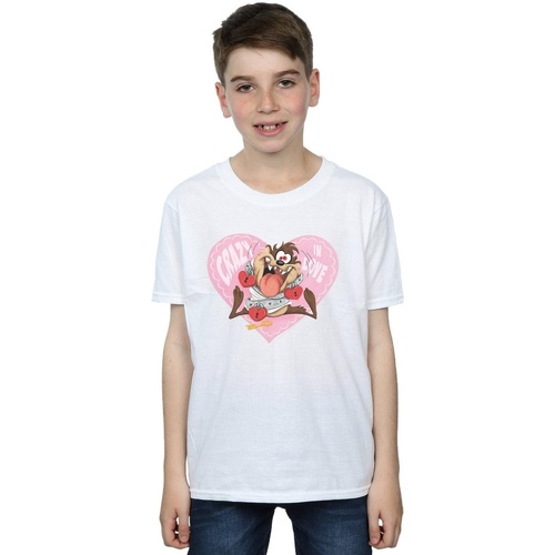 Abbigliamento Bambino T-shirt maniche corte Dessins Animés Taz Valentine's Day Crazy In Love Bianco