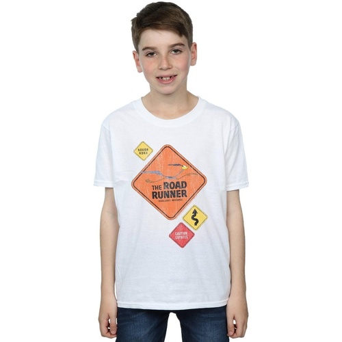 Abbigliamento Bambino T-shirt maniche corte Dessins Animés Road Runner Road Sign Bianco
